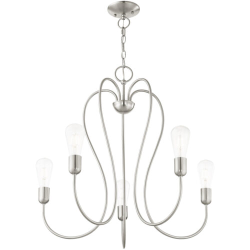 5 Light Brushed Nickel Chandelier with Steel base material-Lighting LumensChandeliers