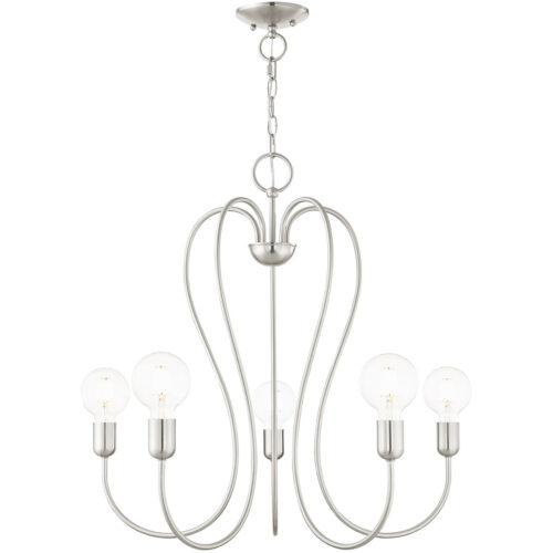 5 Light Brushed Nickel Chandelier with Steel base material-Lighting LumensChandeliers