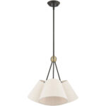 3 Light Bronze Shaded Chandelier with Hand Crafted Oatmeal Fabric Hardback Shade-Lighting LumensChandeliers