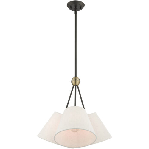 3 Light Bronze Shaded Chandelier with Hand Crafted Oatmeal Fabric Hardback Shade-Lighting LumensChandeliers