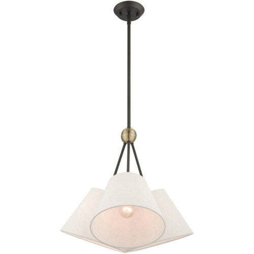 3 Light Bronze Shaded Chandelier with Hand Crafted Oatmeal Fabric Hardback Shade-Lighting LumensChandeliers