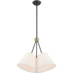 3 Light Bronze Shaded Chandelier with Hand Crafted Oatmeal Fabric Hardback Shade-Lighting LumensChandeliers