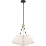 3 Light Bronze Shaded Chandelier with Hand Crafted Oatmeal Fabric Hardback Shade-Lighting LumensChandeliers