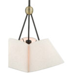 3 Light Bronze Shaded Chandelier with Hand Crafted Oatmeal Fabric Hardback Shade-Lighting LumensChandeliers