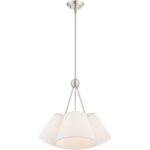 3 Light Brushed Nickel Shaded Chandelier with Hand Crafted Oatmeal Fabric Hardback Shade-Lighting LumensChandeliers