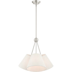 3 Light Brushed Nickel Shaded Chandelier with Hand Crafted Oatmeal Fabric Hardback Shade-Lighting LumensChandeliers