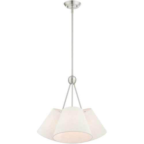 3 Light Brushed Nickel Shaded Chandelier with Hand Crafted Oatmeal Fabric Hardback Shade-Lighting LumensChandeliers