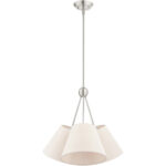 3 Light Brushed Nickel Shaded Chandelier with Hand Crafted Oatmeal Fabric Hardback Shade-Lighting LumensChandeliers