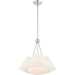 3 Light Brushed Nickel Shaded Chandelier with Hand Crafted Oatmeal Fabric Hardback Shade-Lighting LumensChandeliers