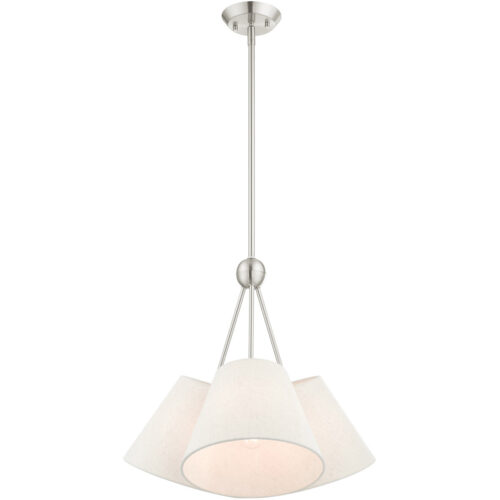 3 Light Brushed Nickel Shaded Chandelier with Hand Crafted Oatmeal Fabric Hardback Shade-Lighting LumensChandeliers