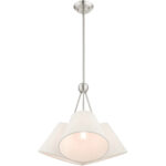 3 Light Brushed Nickel Shaded Chandelier with Hand Crafted Oatmeal Fabric Hardback Shade-Lighting LumensChandeliers