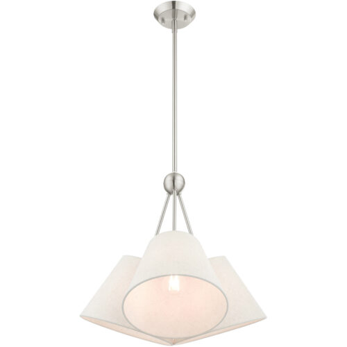 3 Light Brushed Nickel Shaded Chandelier with Hand Crafted Oatmeal Fabric Hardback Shade-Lighting LumensChandeliers