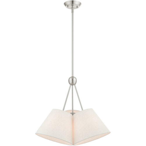 3 Light Brushed Nickel Shaded Chandelier with Hand Crafted Oatmeal Fabric Hardback Shade-Lighting LumensChandeliers