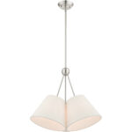 3 Light Brushed Nickel Shaded Chandelier with Hand Crafted Oatmeal Fabric Hardback Shade-Lighting LumensChandeliers