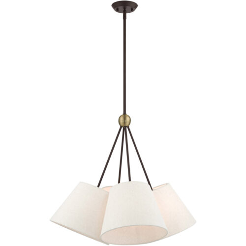 4 Light Bronze Shaded Chandelier with Hand Crafted Oatmeal Fabric Hardback Shade-Lighting LumensChandeliers