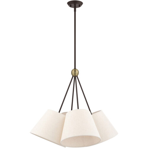 4 Light Bronze Shaded Chandelier with Hand Crafted Oatmeal Fabric Hardback Shade-Lighting LumensChandeliers