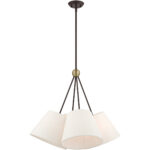 4 Light Bronze Shaded Chandelier with Hand Crafted Oatmeal Fabric Hardback Shade-Lighting LumensChandeliers