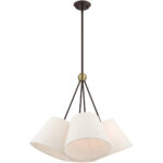 4 Light Bronze Shaded Chandelier with Hand Crafted Oatmeal Fabric Hardback Shade-Lighting LumensChandeliers