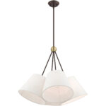 4 Light Bronze Shaded Chandelier with Hand Crafted Oatmeal Fabric Hardback Shade-Lighting LumensChandeliers