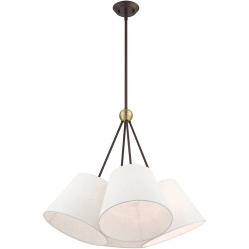 4 Light Bronze Shaded Chandelier with Hand Crafted Oatmeal Fabric Hardback Shade-Lighting LumensChandeliers