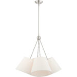 4 Light Brushed Nickel Shaded Chandelier with Hand Crafted Oatmeal Fabric Hardback Shade-Lighting LumensChandeliers