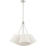 4 Light Brushed Nickel Shaded Chandelier with Hand Crafted Oatmeal Fabric Hardback Shade-Lighting LumensChandeliers