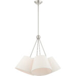 4 Light Brushed Nickel Shaded Chandelier with Hand Crafted Oatmeal Fabric Hardback Shade-Lighting LumensChandeliers