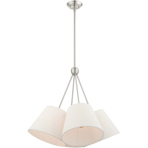 4 Light Brushed Nickel Shaded Chandelier with Hand Crafted Oatmeal Fabric Hardback Shade-Lighting LumensChandeliers