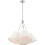 4 Light Brushed Nickel Shaded Chandelier with Hand Crafted Oatmeal Fabric Hardback Shade-Lighting LumensChandeliers