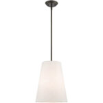 1 Light Bronze Shaded Chandelier with Hand Crafted Oatmeal Fabric Hardback Shade-Lighting LumensChandeliers