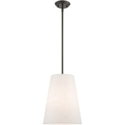 1 Light Bronze Shaded Chandelier with Hand Crafted Oatmeal Fabric Hardback Shade-Lighting LumensChandeliers