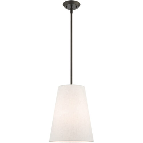 1 Light Bronze Shaded Chandelier with Hand Crafted Oatmeal Fabric Hardback Shade-Lighting LumensChandeliers