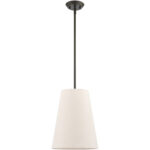 1 Light Bronze Shaded Chandelier with Hand Crafted Oatmeal Fabric Hardback Shade-Lighting LumensChandeliers