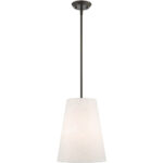 1 Light Bronze Shaded Chandelier with Hand Crafted Oatmeal Fabric Hardback Shade-Lighting LumensChandeliers