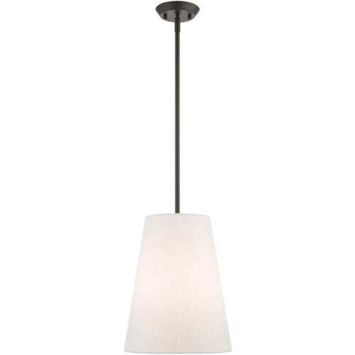 1 Light Bronze Shaded Chandelier with Hand Crafted Oatmeal Fabric Hardback Shade-Lighting LumensChandeliers