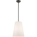 1 Light Bronze Shaded Chandelier with Hand Crafted Oatmeal Fabric Hardback Shade-Lighting LumensChandeliers