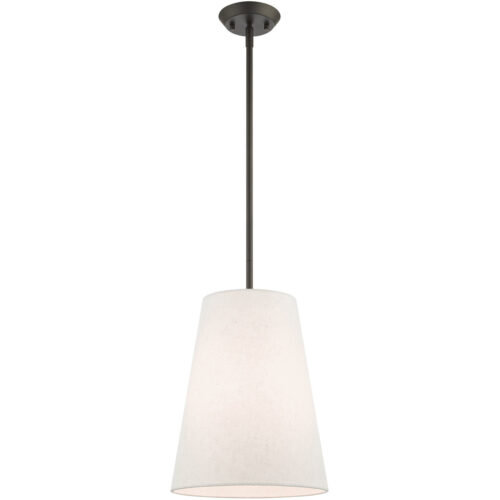 1 Light Bronze Shaded Chandelier with Hand Crafted Oatmeal Fabric Hardback Shade-Lighting LumensChandeliers