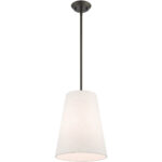 1 Light Bronze Shaded Chandelier with Hand Crafted Oatmeal Fabric Hardback Shade-Lighting LumensChandeliers