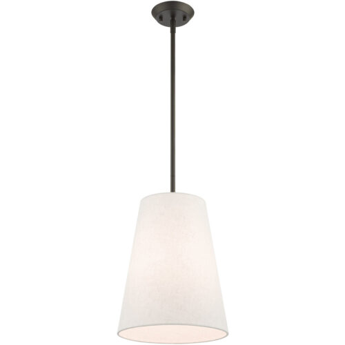 1 Light Bronze Shaded Chandelier with Hand Crafted Oatmeal Fabric Hardback Shade-Lighting LumensChandeliers