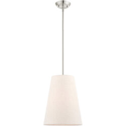 1 Light Brushed Nickel Shaded Chandelier with Hand Crafted Oatmeal Fabric Hardback Shade-Lighting LumensChandeliers