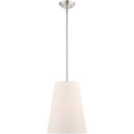 1 Light Brushed Nickel Shaded Chandelier with Hand Crafted Oatmeal Fabric Hardback Shade-Lighting LumensChandeliers