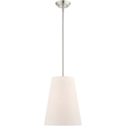 1 Light Brushed Nickel Shaded Chandelier with Hand Crafted Oatmeal Fabric Hardback Shade-Lighting LumensChandeliers