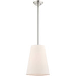 1 Light Brushed Nickel Shaded Chandelier with Hand Crafted Oatmeal Fabric Hardback Shade-Lighting LumensChandeliers