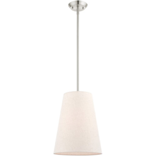 1 Light Brushed Nickel Shaded Chandelier with Hand Crafted Oatmeal Fabric Hardback Shade-Lighting LumensChandeliers