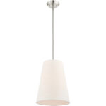 1 Light Brushed Nickel Shaded Chandelier with Hand Crafted Oatmeal Fabric Hardback Shade-Lighting LumensChandeliers