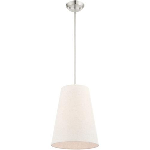 1 Light Brushed Nickel Shaded Chandelier with Hand Crafted Oatmeal Fabric Hardback Shade-Lighting LumensChandeliers