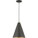 41492-07 1 Light Bronze Cone Pendant with Antique Brass Accents-Lighting LumensPendant Lights