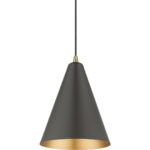 41492-07 1 Light Bronze Cone Pendant with Antique Brass Accents-Lighting LumensPendant Lights