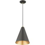 41492-07 1 Light Bronze Cone Pendant with Antique Brass Accents-Lighting LumensPendant Lights