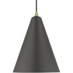 41492-07 1 Light Bronze Cone Pendant with Antique Brass Accents-Lighting LumensPendant Lights